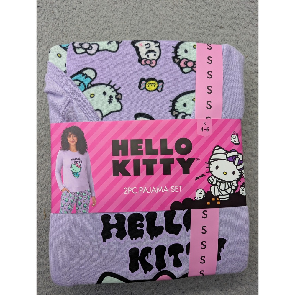 Hello Kitty Womens 2PC Pajama Set Purple Long Sleeve Joggers Small 4-6 NEW